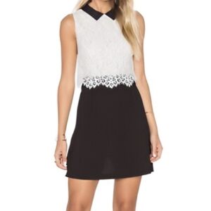 Alice + Olivia Desra Black & White Lace Peter Pan Collar Mini Dress – Size 0